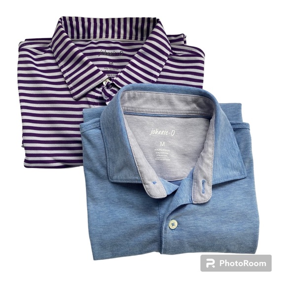 Johnnie O Polo Size M Set Of 2 Heather Blue & Purple White Stripe Nice - Picture 13 of 13